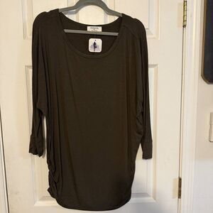 Zenana Olive Green Bow Neck Shirt | Rouched Sides | Size XL | NWT
